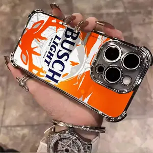BUSCH LIGHT Beer Lover Luxury Unique Trendy Pattern Aesthetics Electroplated TPU Casing For iphone 16 15 14 13 12 11 X XS PRO PLUS MAX Four Corners Anti-Fall Soft Silicone Gift Shockproof Protection Anti-Drop Protective Protector Phone Cases Shell Cover