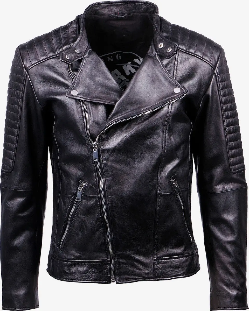 Men's Asymmetric Leather Biker Jacket – Black Quilted Perfecto
