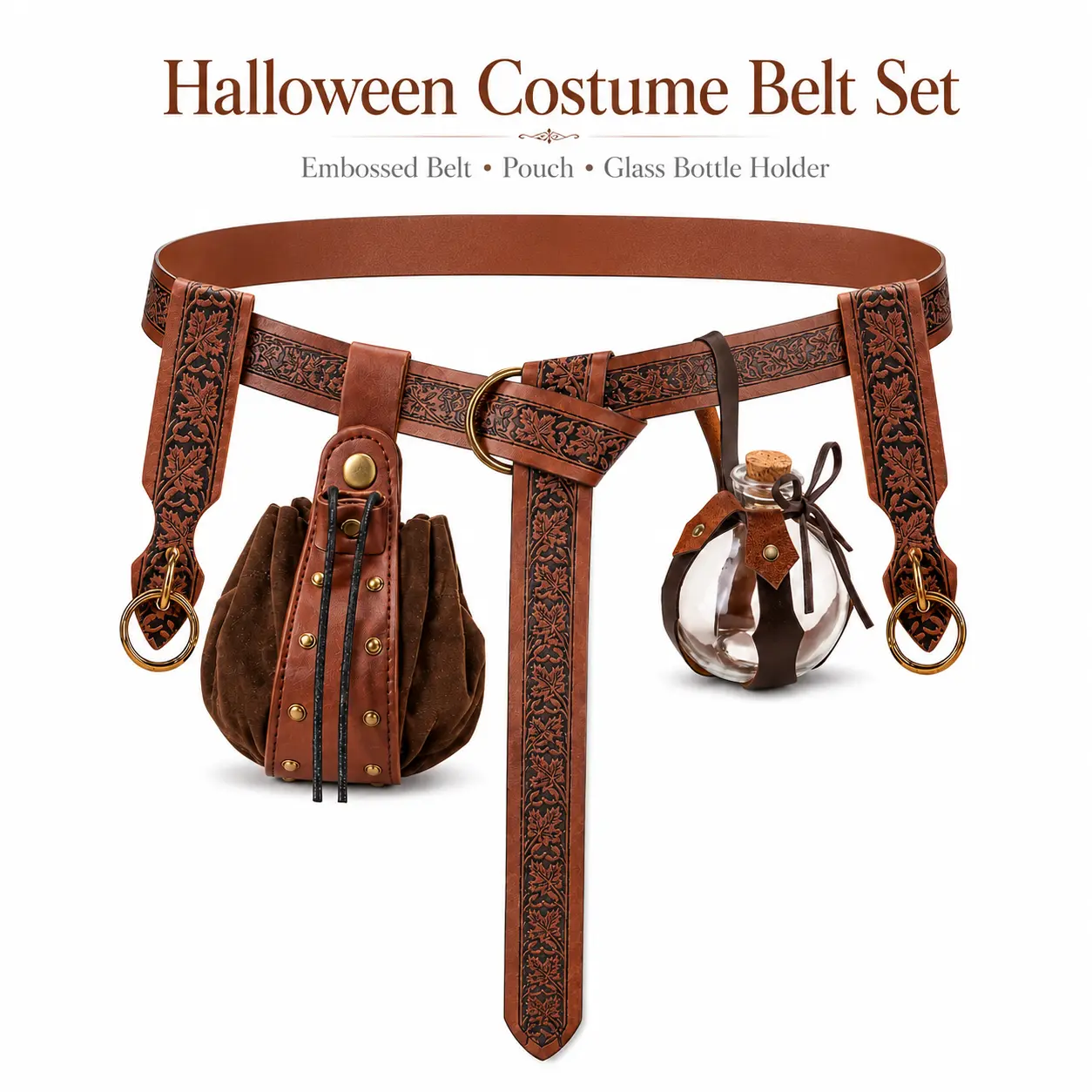 Viking belt medicine bottle artificial leather belt, Renaissance belt for Halloween, party and gathering, suitable for multiple scenarios and styles