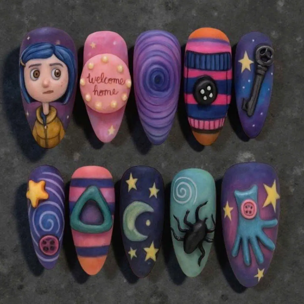 Salon-Quality Press-On Nails Set, Reusable Soft Gel Kit - Chip-Resistant Multicolor Purple Cosmic Oval for Everyday Wear, Oval Shape, Chip-Resist.