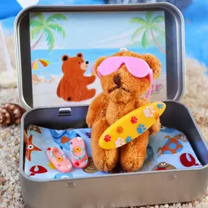 1pc, Beach Vacation Teddy Bear Gift, Surfer Bear in a Box, Pocket Bear Hug for Summer Fun, Summer & Beach Vacation Gift for Friends and Family, Surfing Theme, Teddybear Stuffed Animal, Stuffed Animal Gifts