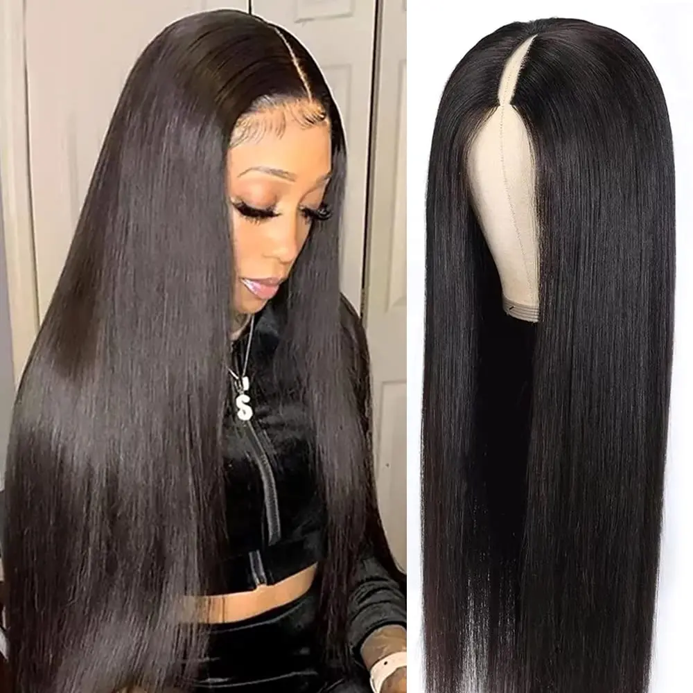 30 Inch V Part Wigs Synthetic Hair Straight None Lace Front Wigs for Women Upgrade U Part Wigs No Sew in NO Glue Half Wigs 200% Density Natural Color