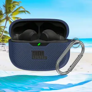 for JBL Vibe 200TWS & Vibe Beam Case Cover, Silicone Protective Shock Cover Compatible With True Wireless Headphones Charging Case With Carabiner