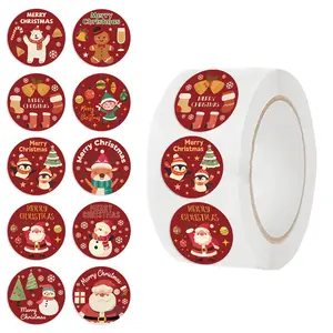 500PCS Large Round Red Self-Adhesive Christmas Stickers Roll, Waterproof Merry Christmas Gift Labels & Envelope Seals Decals, Holiday Themed Xmas Present Decoration
