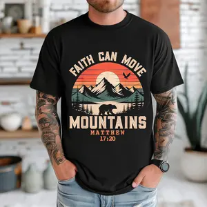 Faith Can Move Mountains Retro Sunset Bible Verse Christian T-Shirt