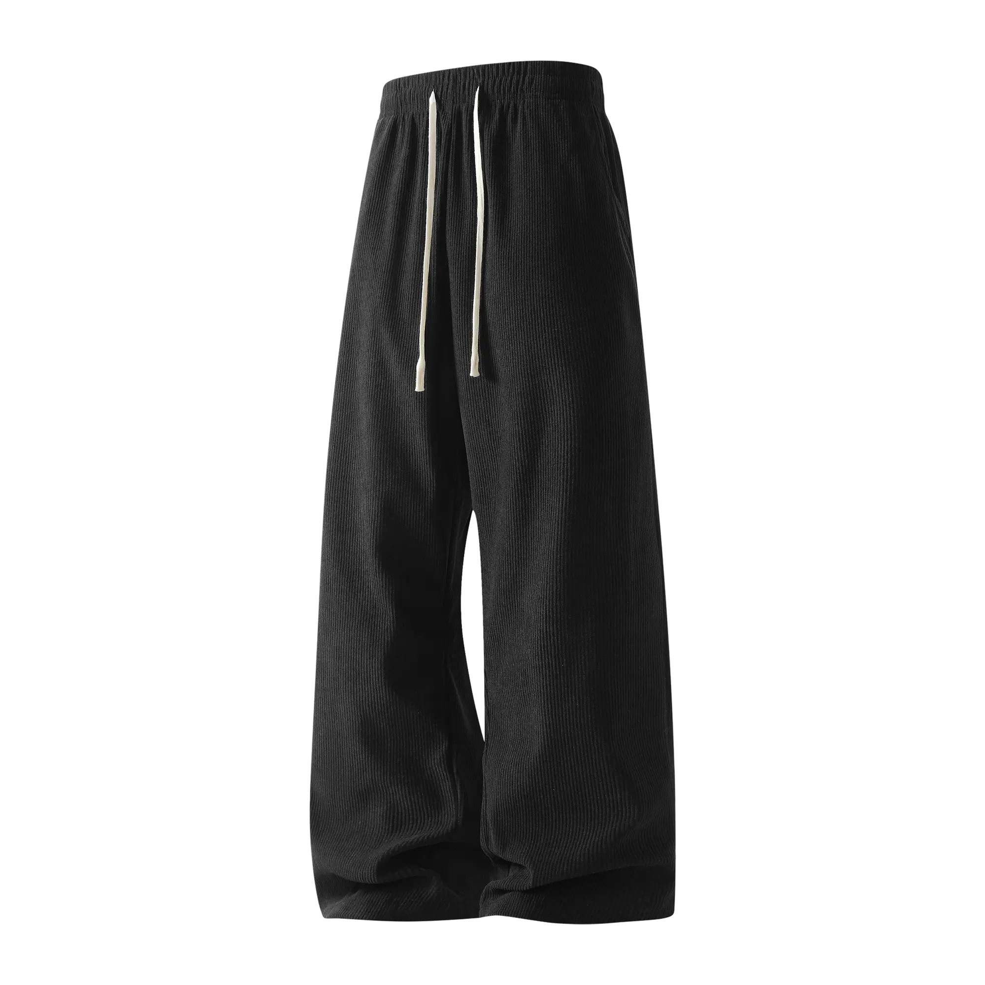 Men Corduroy Wide Leg Pants Elastic Waist Drawstring Casual Trousers Street Daily Outfit