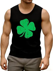 Mens St Patrick Tank Tops: Irish Clover Print Letter T-Shirts St Paddys Lucky Sleeveless Shirts