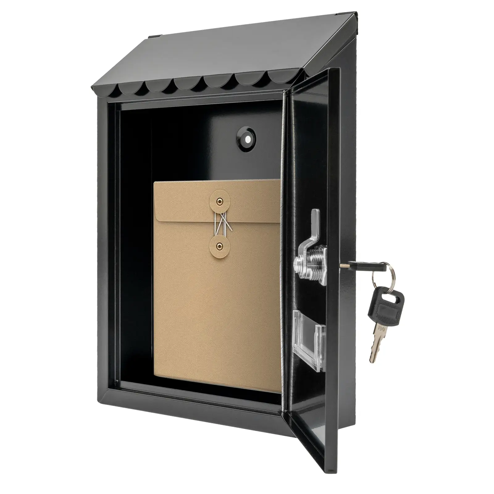 Galvanized Metal Wall-Mounted Mailbox with Key Lock, 24*10*34cm Large Mail Box with View Window Organizer Racks for Family & Apartments (2 Keys), Black