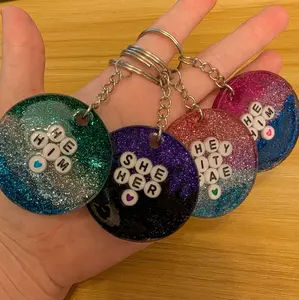 HANDMADE Customizable Acrylic Pronouns Keychain — 2 by 2in