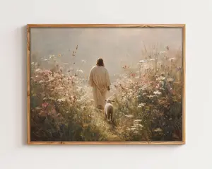 [Sale Up To 45%] [Not Framed] Jesus Leaves the 99 Christian wall art Printable, The Lost Sheep art, Jesus Good Shepherd, Faith art, Bible verse