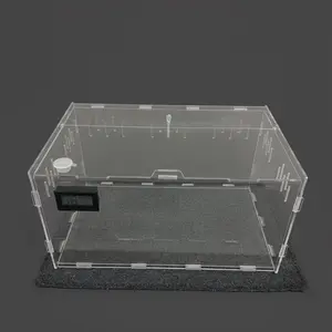 Acrylic Terrarium Enclosure for Tarantula Spider Reptile with Hydrometer Top Latch & Feed Port 12x8x7 inch Pre-assembled