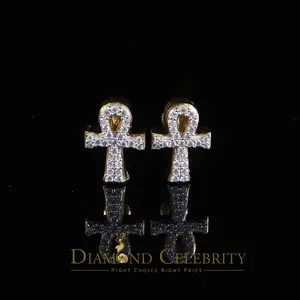 Diamond Celebrity’s Small Men’s/Womens 0.50ct VVS ‘D’ Moissanite 925 Silver Yellow Ankh Stud Earring