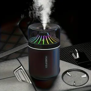 Mini Car Humidifier and Portable Aroma Diffuser, Fragrance Aroma Humidifier, Aroma Diffuser Humidifiers, 7-Color Ambient Light, USB Powered Ultrasonic Cold Mist, Ideal for Home Office Living Room Study