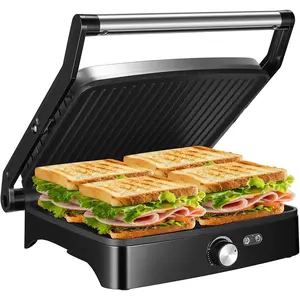 Large Panini Press Grill Indoor Sandwich Maker with Temperature Setting, 4 Slice Large Non-stick Versatile Grill, Opens 180 Degrees to Fit Any Type or Size of Food, Removable Drip Tray, 1200 W All Purpose Grilling Stainless Steel Grilling