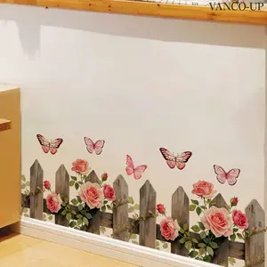 A new 2D flat atmosphere pastoral fence garden flower wall sticker (30*90cm) - wall sticker for home, living room, bedroom, entrance background beautification and decoration, self-adhesive N20534-KR