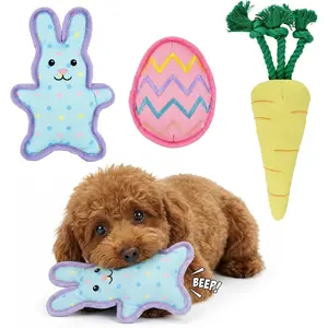 Vehomy Easter Dog Toys Set - 3 Pack Squeaky Toys for Dogs with Easter Egg, Bunny & Carrot Puppy Interactive Toy with Squeaker Dog Stuffed Teething Toy for Small Medium Dogs