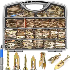 480 count Self Drilling Drywall Anchors with Screws Kit, 2 Sizes Sheetrock Anchors & 4 Sizes Expansion Screws, Zinc Plated Steel Drywall Anchors No Drilling Required Holds Up to 66lbs