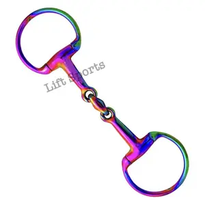 Rainbow Multicolor EGGBUTT Snaffle Horse Bit Lozenge Fat Double Joint Oval Link