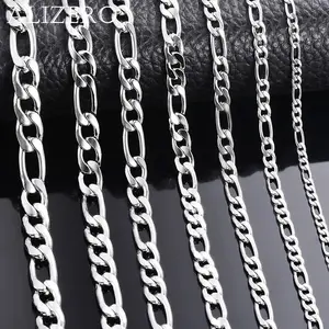 925 Sterling Silver Necklace 2-12mm Width 40-75cm Long Chain Lobster Clasp Men and Women Engagement Jewelry