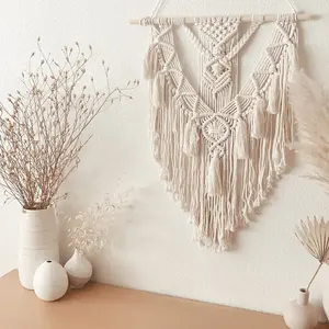 Macrame Wall Hanging Boho Style, Trendy Handmade Lace Fringe Decorative Tapestry, Bed Headboard Background Wall Blanket, Home Decoration