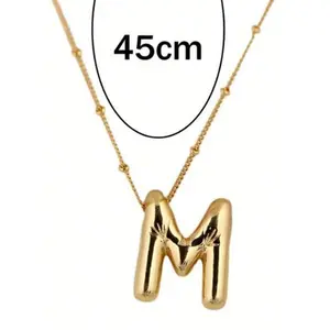 initial necklace 1pc Gold Plated Copper Chunky Alphabet Balloon Bubble Initial Letter Pendant Necklace For Women Men Personalized Fashion Jewelry