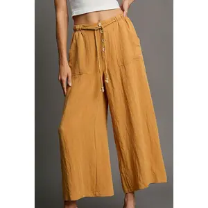 Umgee Full Size Rope Drawstring Wide Leg Pants Plus Size