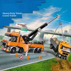 City series heavy Tower Crane Trailer Rescue Crane Truck Children's Educational Assembly Building Block Toys