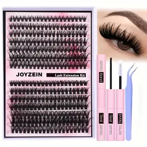 DIY Volume Lash Extension Kit  Clusters 40D+50D D Curvature Individual Lashes 280 pcs Thick & Thin Band Cluster Lashes with Bond Seal Tweezers for Adults