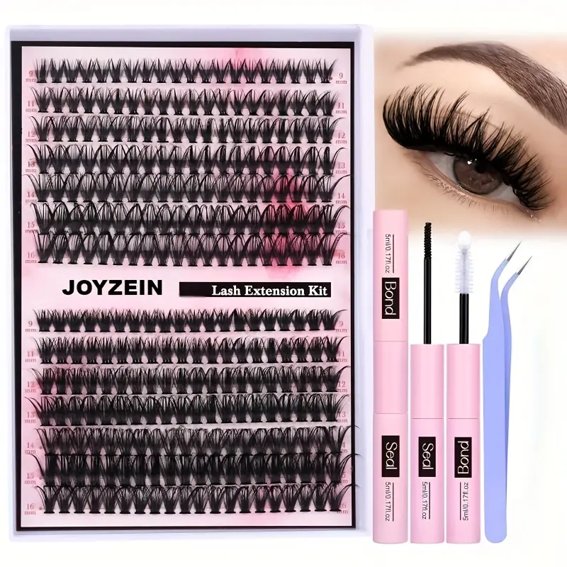 DIY Volume Lash Extension Kit  Clusters 40D+50D D Curvature Individual Lashes 280 pcs Thick & Thin Band Cluster Lashes with Bond Seal Tweezers for Adults