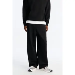 Structured Fleece Wide Leg Sweatpants - Black