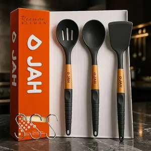 Non Stick Silicone Cooking Utensils Set 3PCS, Wooden Handle Kitchen Utensils, Heat Resistant Silicone Spatula Spoon Set, BPA Free, Dishwasher Safe, Nonstick Cookware Safe, Cooking Tools Set for Kitchen, Durable Wooden Handle Utensils