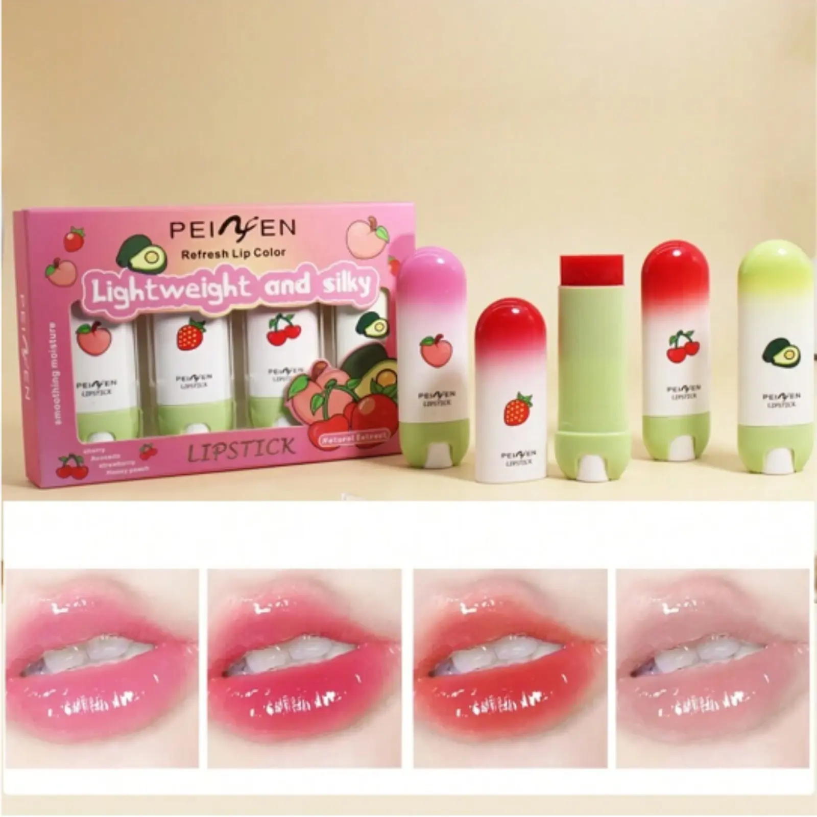 Moisturizing, Lip Care, Lipstick, 4 Pieces Of Fruit Flavored Lipstick Set,A Perfect Surprise Gift For Girls
