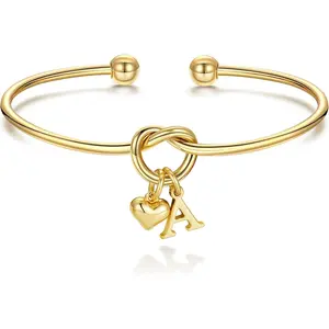 Easter Gifts - Knot Initial Bracelets for Women Teen Girls, Bridesmaid Gift Personalized Cuff Bangle Bracelet, Heart Initial Bracelet Friendship Bracelets Jewelry for Women