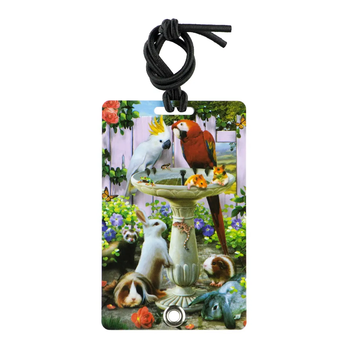 212 MAIN PVC Luggage Tag - Waterproof PVC, Stylish Birdbath Print, 2032 Secure Design, Elastic Bungee, Hidden Info Slot, Rivet Secure Closure for Backpacks, Pet Carriers