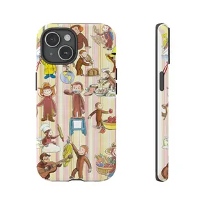 Curious George Tough Phone Case, Cute Cartoon Monkey Protective Phone Cover with Colorful Vintage Design, Cute Monkey, Gift for Her for Him,phone Case Suitable for Iphone 11/12/13/14/15/16/17 Pro Promax Plus Air and Samsung S22/S23/S24/S25 Plus Ultra Fe