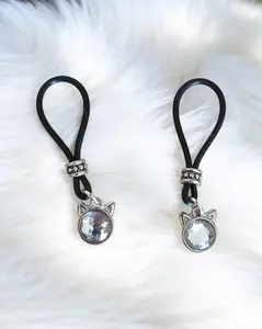 Hey Kitty Crystal Nipple Nooses - Adjustable Loop / Non Piercing Nipple Ring Jewelry
