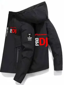 Latest Men's Printed Hooded Baseball Jacket, Logo Print, Zipper Pockets, Casual Outdoor Wear, Spring & Fall Hiking Coat