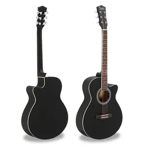 Glarry GT501 40 inch Spruce Front Cutaway Folk Guitar with Bag & Board & Wrench Tool Black