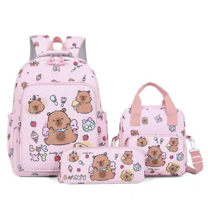 New for 2025 school season: outdoor shoulder bag/backpack set featuring cute cartoon capybara designs; three-piece set