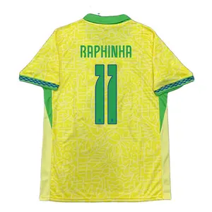 2425 Brazil National Team Soccer Jersey Home Away Yellow Blue Stretchy Short Sleeve Quick-drying Breathable Football Shirts Fan Version Top For Men With Player Number