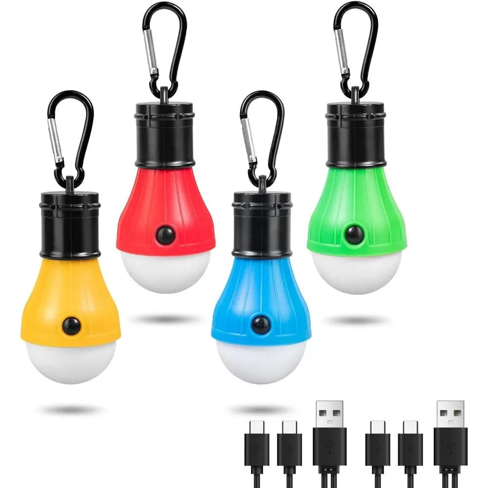 4-Pack Colored LED Camping Lanterns - USB Rechargeable, Hiking & Light Outdoor Essentials with Clip Hook, Hanging Tent Lights, Kids’ Flashlights for Illuminating Your Space, Light Up Your Space