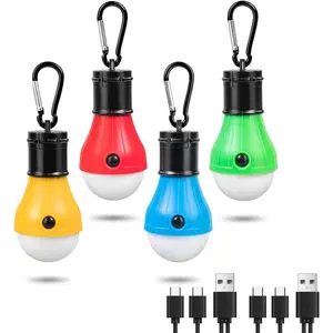 LED Camping Lantern USB Rechargeable, Outdoor Tent Lights for Camping Hanging, Camping Flashlight with Clip Hook For Kids (4 Packs Colored)
