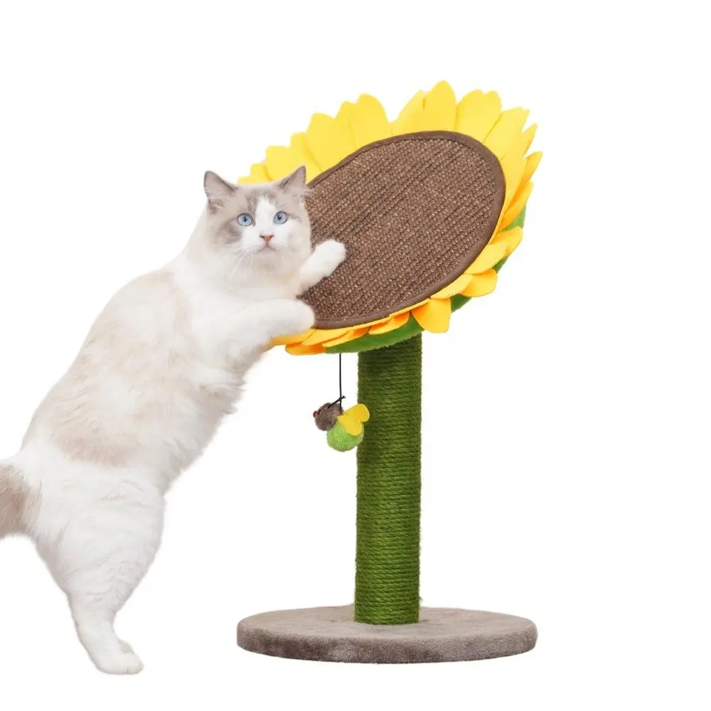 26-in Sunflower Cat Scratching Post - 2-in-1 Design, Angled Jute-Sisal Scratch Pad, Replaceable Parts, Washable Beds, Bed Conversion, Minimalist Home Décor, Prevents Furniture Damage