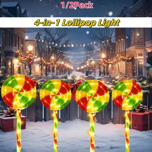 4-in-1 Solar LED Christmas Lollipop Lights, IP65 Waterproof, LED 8 Modes, Christmas Ambience & Lawn Lights, Ground Stake Lights, Garden Yard Lights, for Christmas Party, Pathway, Lawn, Garden & Outdoor Decorations, 1/2 Packs (4pcs & 8pcs),  Garden