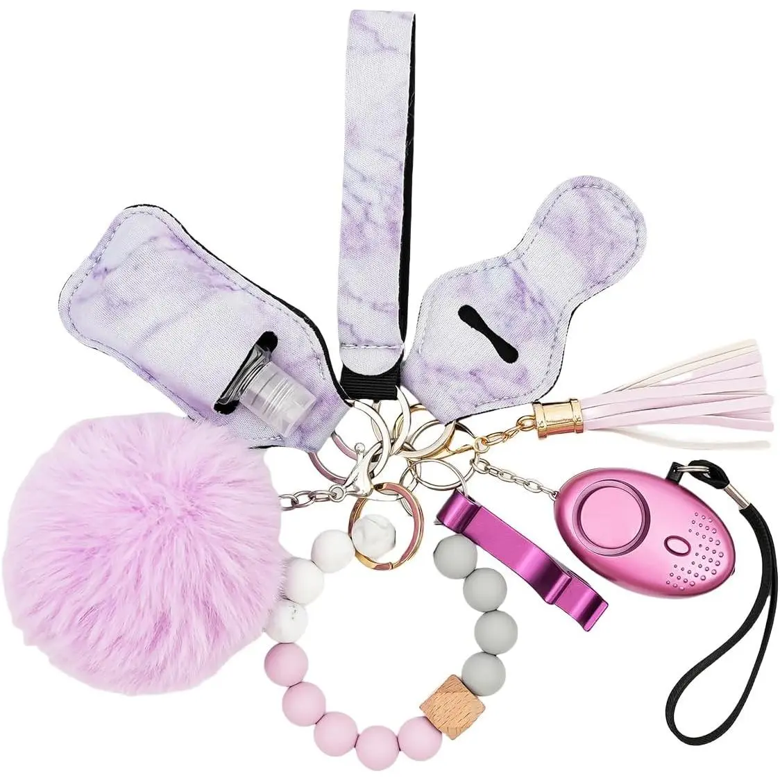 Safety Keychain Set for Women, Self Defense Keychain Set for Girls with Safe Sound Personal Alarm and Bottle Opener,9PCS Accessories Keychain Set for Women with Safety Alarm Key Chain