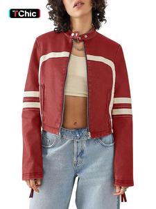 women's colorblock pocket zip up pu leather jacket, casual street fashion long sleeve button stand collar outerwear for daily outdoor wear, jackets for women, ladies clothes for fall & winter, go out tops, coat, womenswear