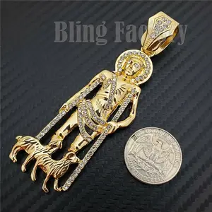 HIP HOP ICED ICY CUBIC ZIRCONIA GOLD PLATED ALLOY SAN LAZARO BLING CHARM PENDANT