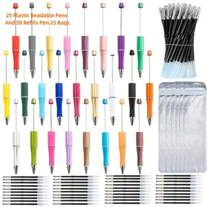 25 set DIY Beadable Pens Kit with 50 Refills Pen 25 Bags Included Beaded Pens Black Ink Ballpoint Cute Pens for Students Teacher(Multicolor)