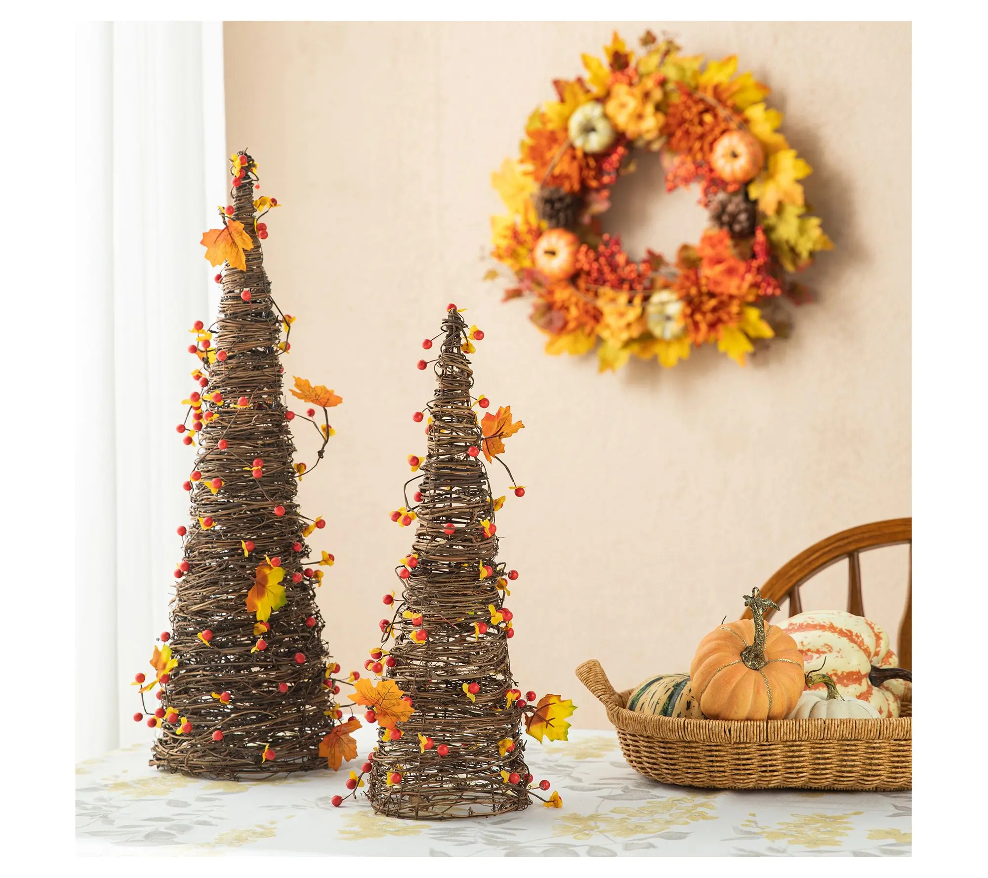Glitzhome 24"H S/2 Fall Berries and Maple Leaves Table Tree