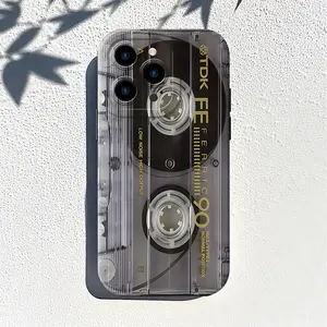 Retro Cassette Pattern Phone Case , Soft Silicone, Fully Protected and Shockproof Cover For iPhone 17 16 15 Pro Max 14 13 12 11 X Plus Air Mini 16E 17E Black Vintage